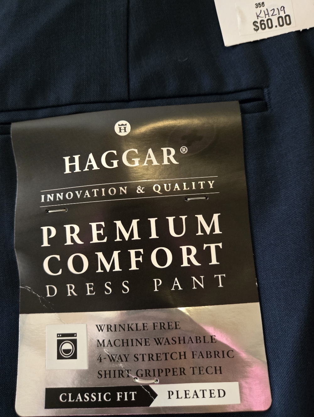 NWT Men's Haggar Classic Front Pleat Stretch Stria Navt Dress Pant 40W X 30L - Picture 9 of 12